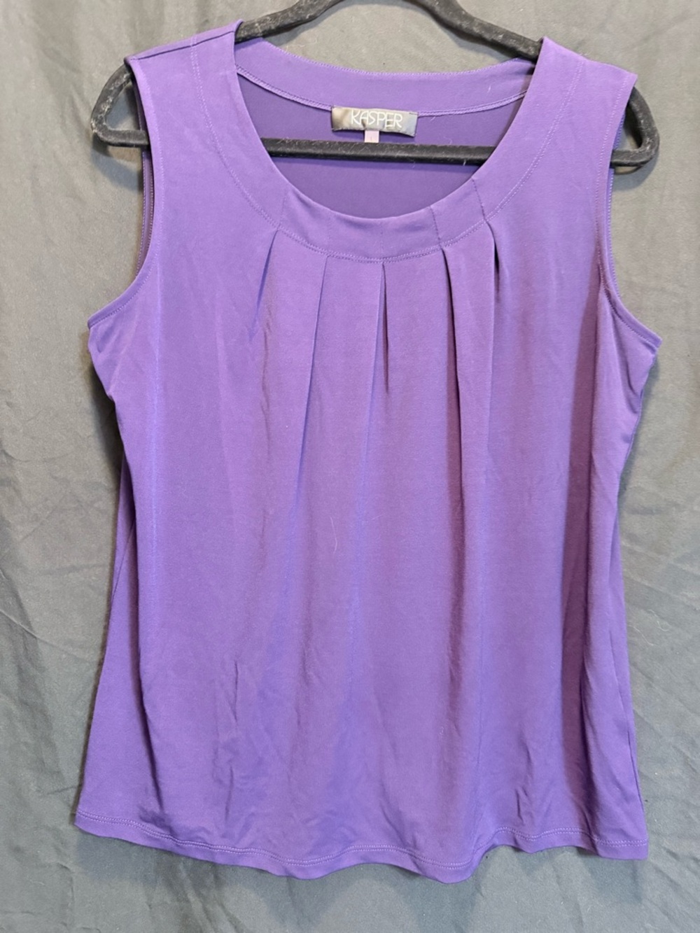 Kasper Purple Sleeveless Pleated Scoop Neck Tank